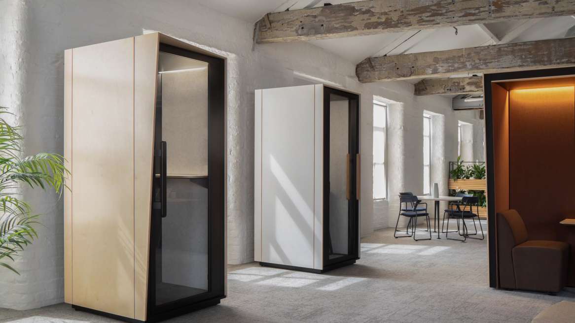 Orangebox Be my guest® phone booth in an office open space environment
