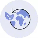 Design for circularity icon illustration of the earth globe on a light blue background.